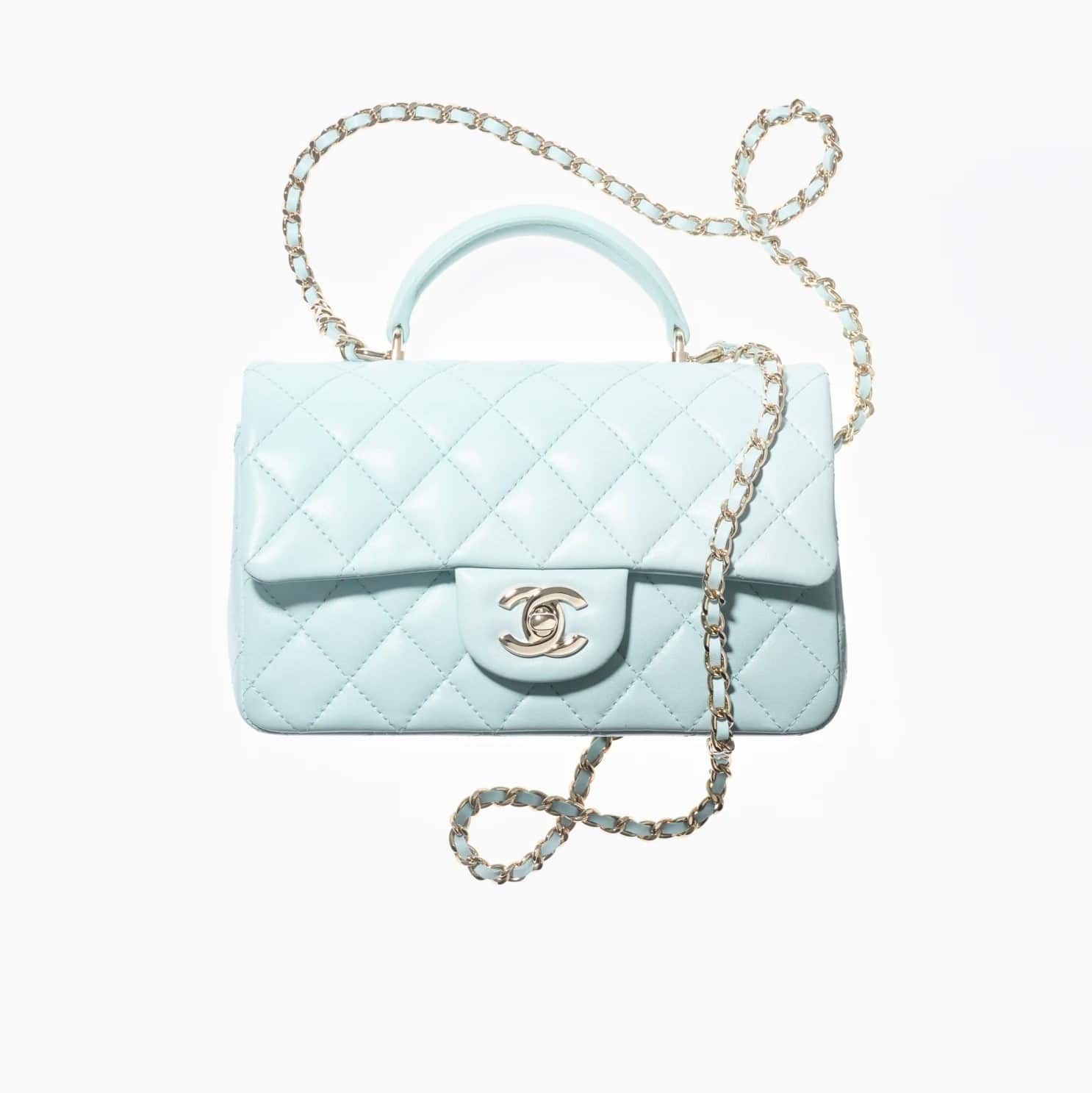 Chanel Light Blue Top Handle Mini Flap Bag