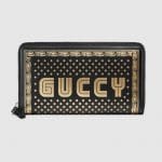 Gucci Black Guccy Print Zip Around Wallet