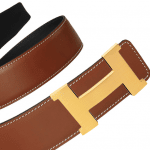 Hermes Deer Brown Epsom and Black Chamonix Gold Constance 2 Belt