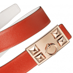 Hermes White Swift and Fire Orange Epsom Rose Gold Collier de Chien Buckle Belt